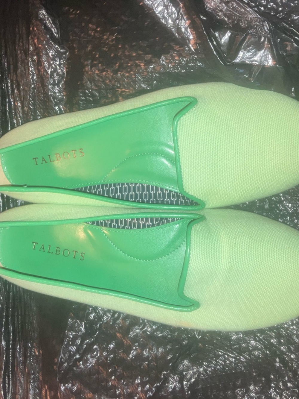 Talbots Bright Green Canvas and Leather Trim Slip-On Flats